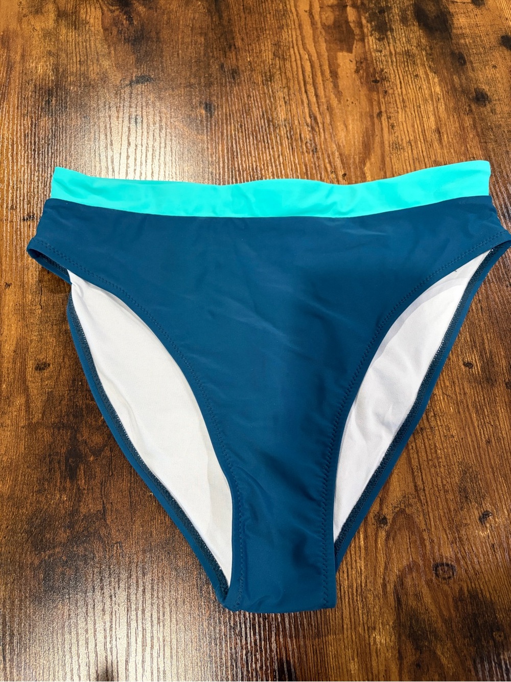 Women’s Teal High-Waist Swim Bottom with Aqua Waistband